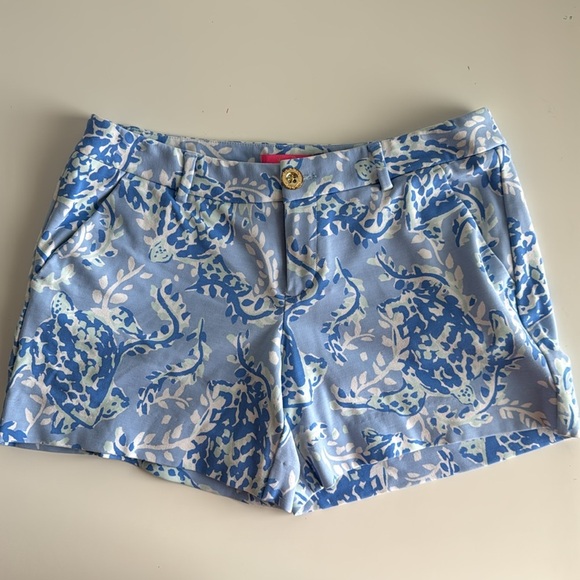 Lilly Pulitzer Callahan Knit Short Blue Peri Turtley Awesome Size 4 Stretch - Picture 2 of 9
